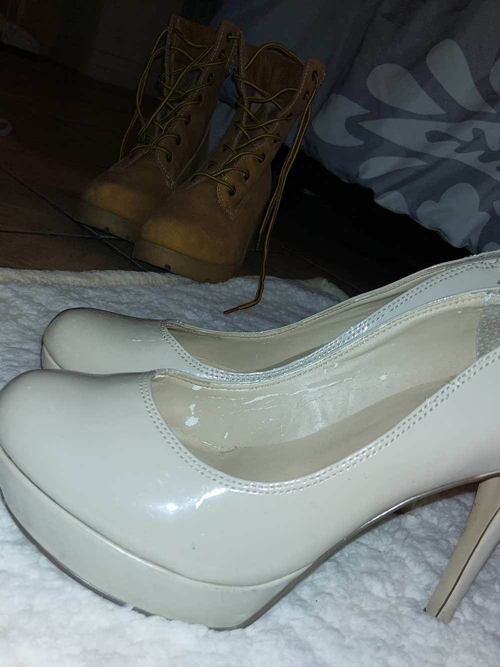 Guess Glossy Ivory Platform Heels